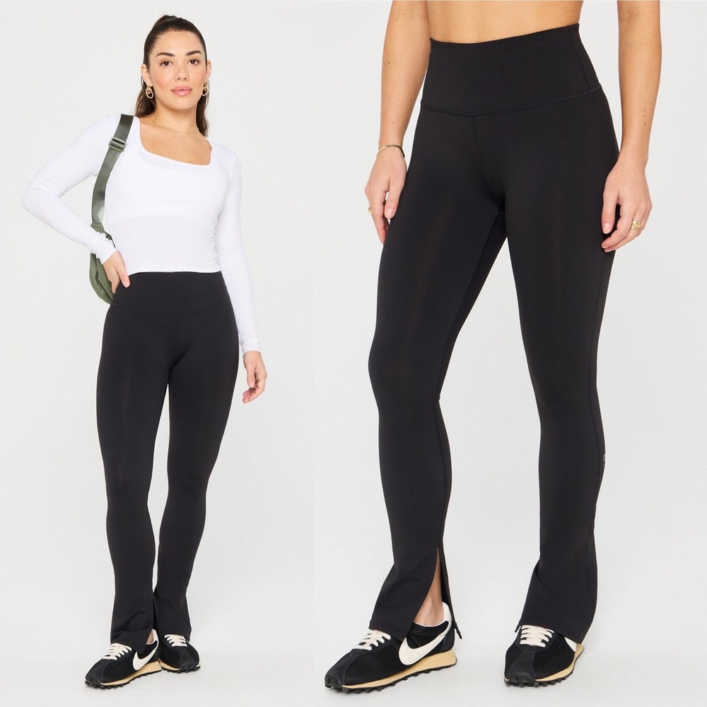 Fabletics Black High Waisted Split Hem Flare Leggings Sz Small